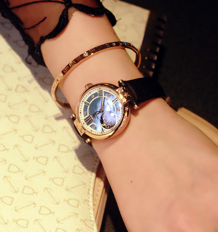 高端镶钻女士手表复古全自动镂空女士气质手表机械表女表镶钻防水时装