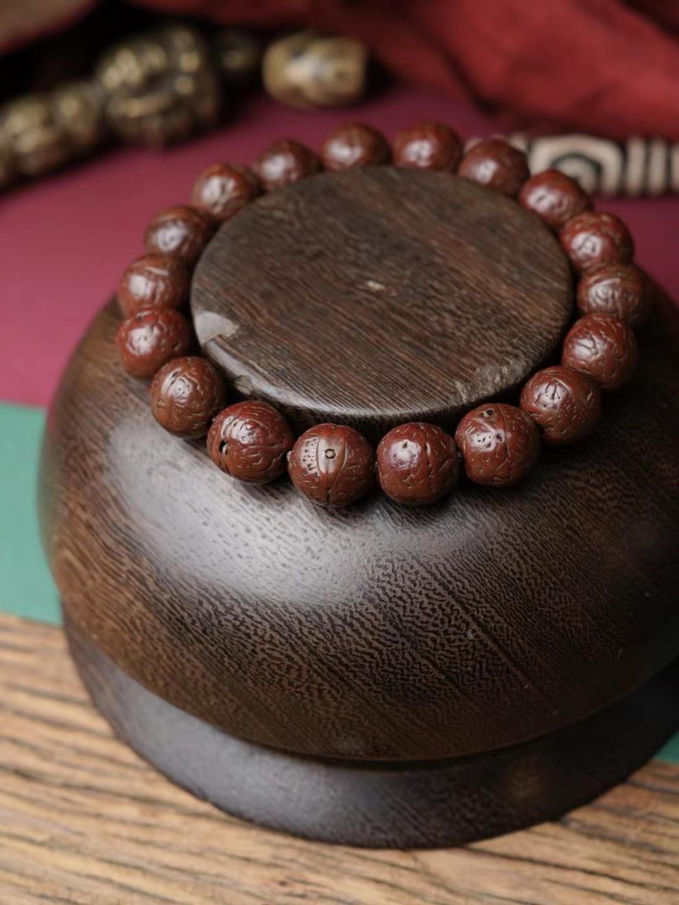 冰珂天然老籽手盘包浆小凤眼菩提手串 小巧精致牛津红文玩菩提子佛珠