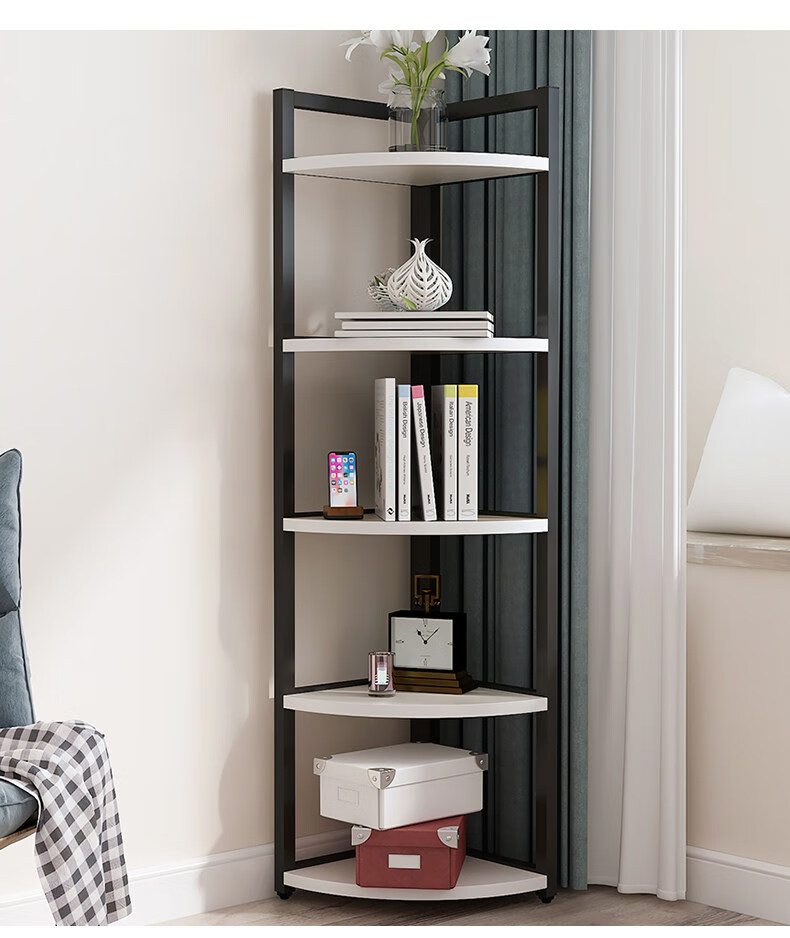 墙角置物货架花架卧室落地多层收纳柜客厅钢木三角形转角储物书架