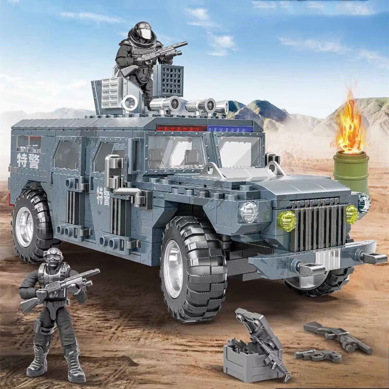 军事系列剑齿虎运兵车城市装甲车防暴特警指挥车悍马拼装玩具生日礼物