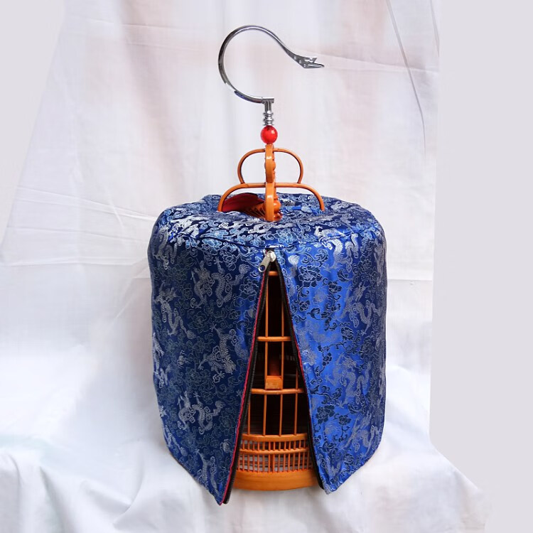 鸟笼画眉绸布笼衣龙图案布罩双层加厚绸缎笼衣笼罩 红色绸缎双层笼衣