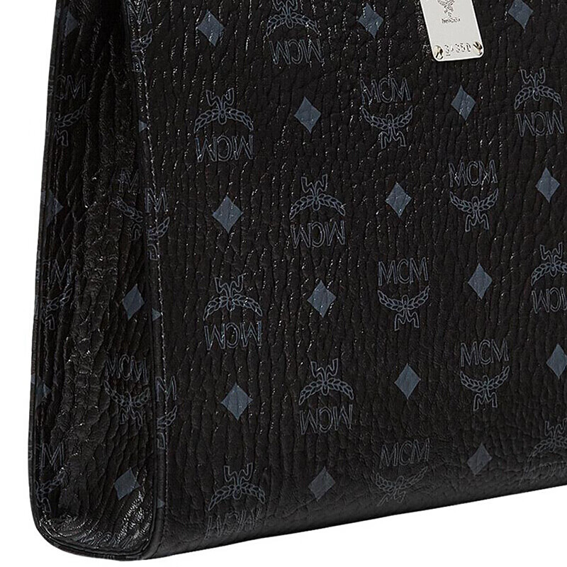 mcm手拿包男女通用logo印花拉链文件包特卖 黑色