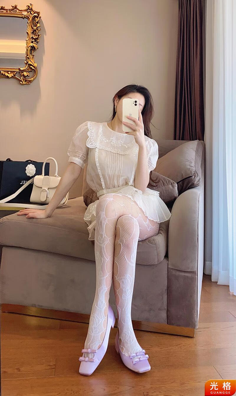 光格 彩色侧边交叉玫瑰渔网袜花藤女性感街头蕾丝镂空打底连裤袜 交叉