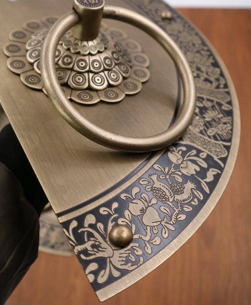 思科得 新中式纯铜加粗大门栓全铜大门拉环古铜色单孔明装抽不掉木门