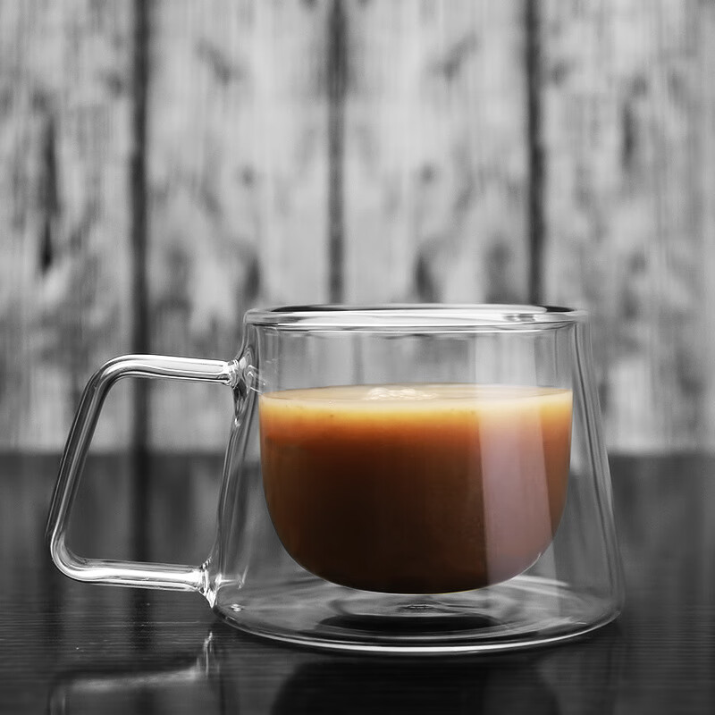 150ml双层耐热玻璃马克杯水杯 带把咖啡杯 隔热透明玻璃茶杯 透明 150