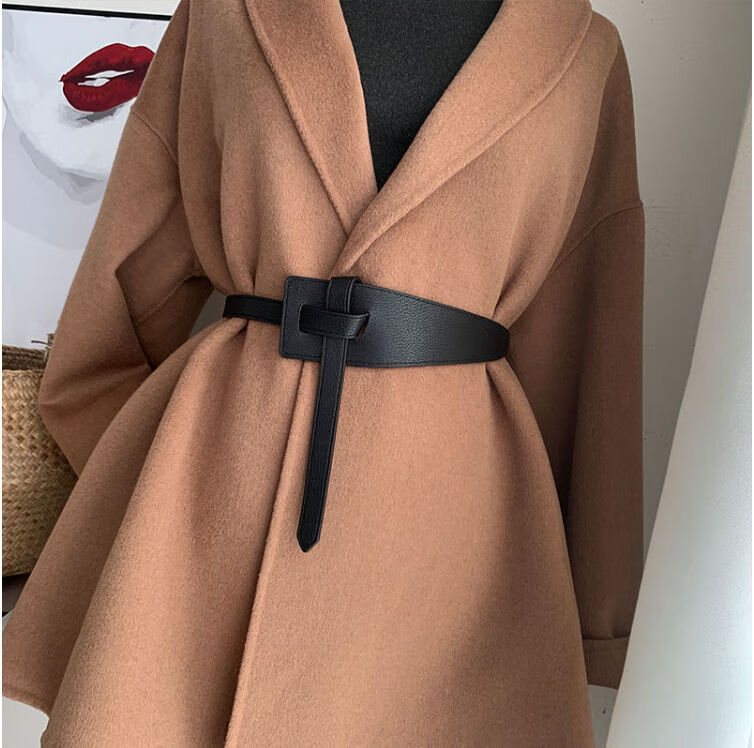 喜圣多新品仿羊毛大衣饰品腰带新款大衣皮带女宽简约百搭打结腰带束腰