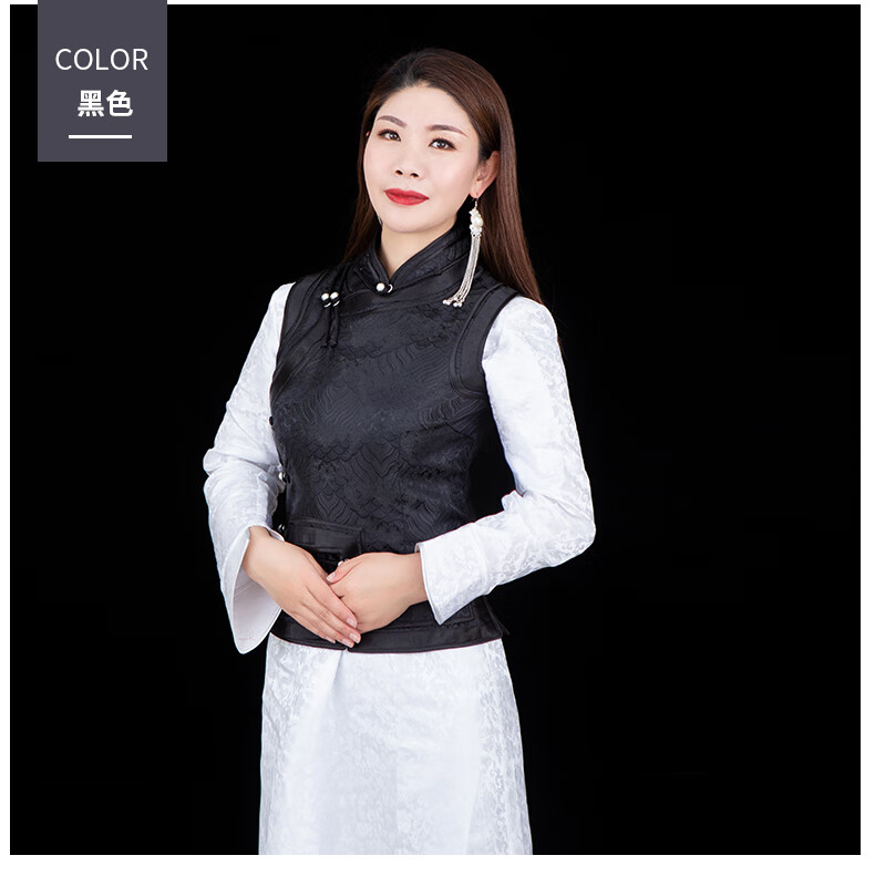 蒙古服装女马甲民族特色双层黑色里衬蒙古族款时尚女士少数民族 红色