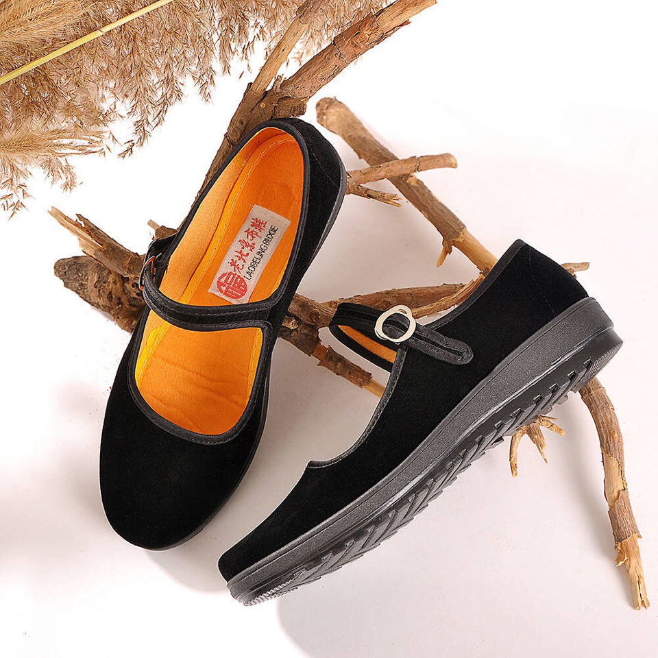 棉鞋女平绒布鞋防滑舒适妈妈鞋黑色酒店工作鞋广场舞鞋 聚氨酯高跟款