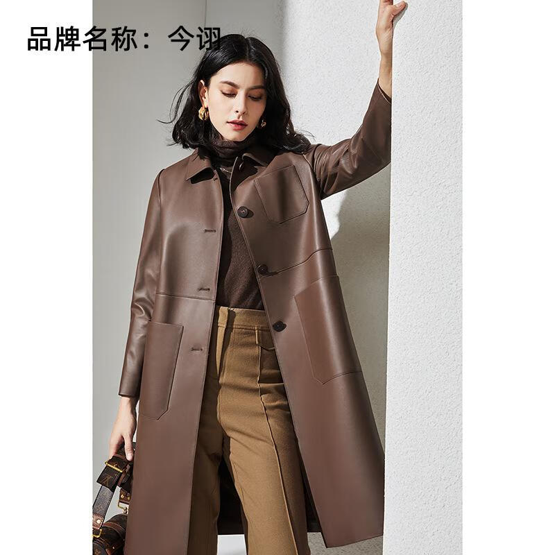 绵羊皮皮衣女大码海宁真皮皮衣长款新款绵羊皮气质翻领中真皮皮衣风衣