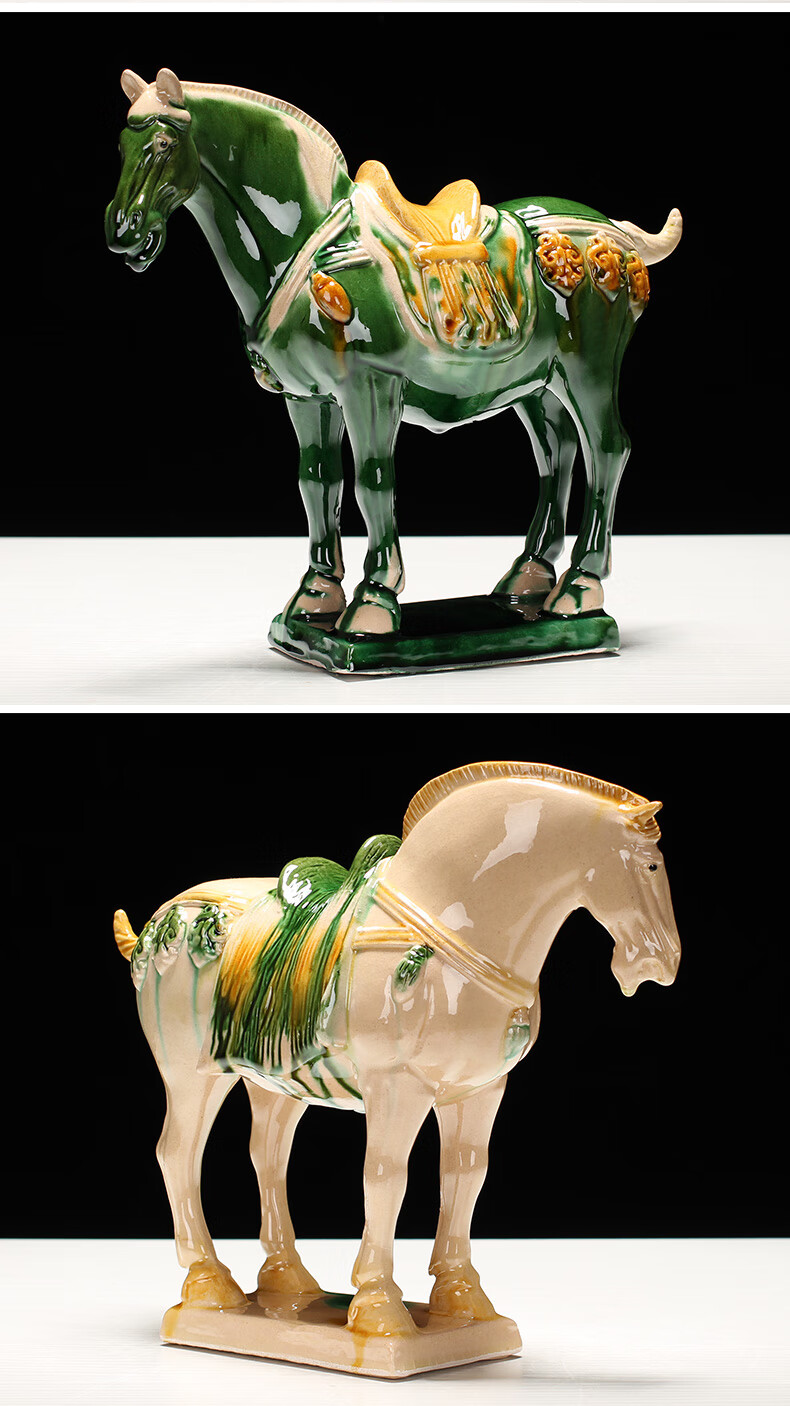 唐三彩六骏马工艺品陶瓷马家居客厅装饰品小摆件商务礼品 大号六骏棕