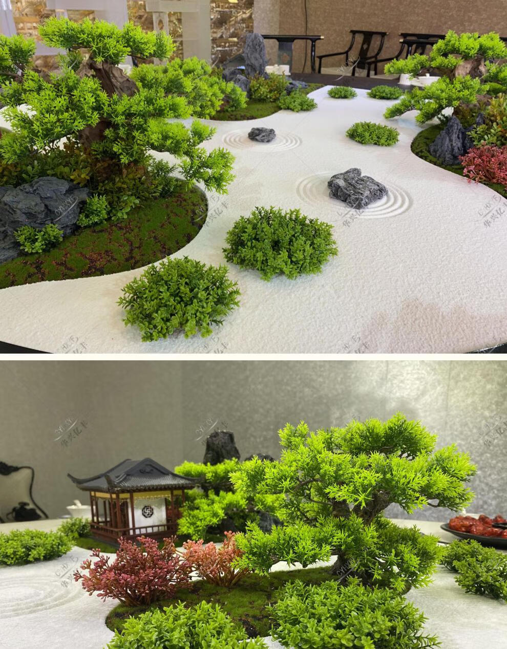 酒店餐桌沙盘 大圆桌摆件创意造景包厢餐桌花微景观转盘中间装饰 直径