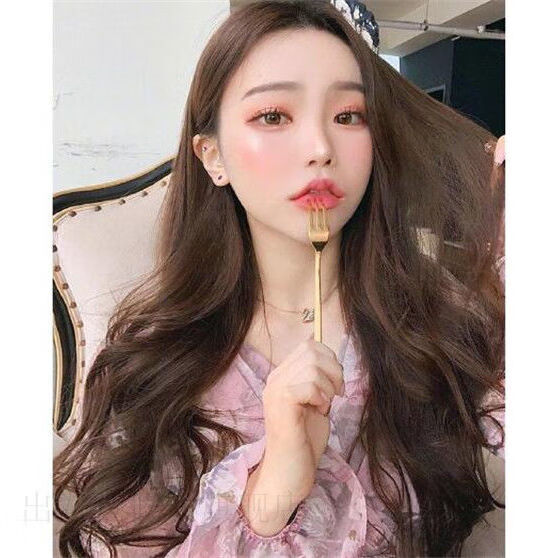 片希假发女长卷发网红大波浪蕾丝自然全头套真人发丝时尚八字刘海假发