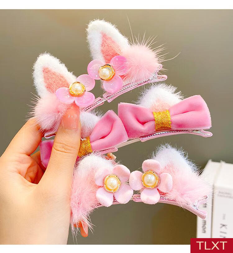 tlxt新年红色可爱猫耳朵发夹流苏发卡儿童女童宝宝过年拜年服发饰头饰