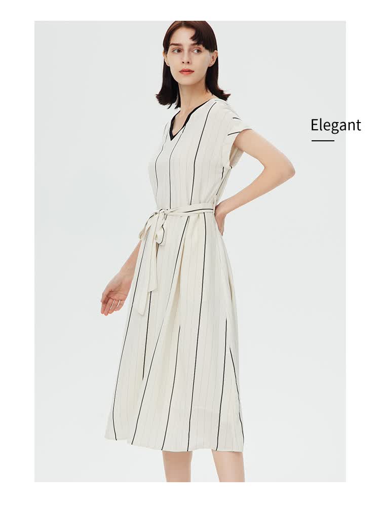 goobgs gb谷邦连衣裙小众设计2022春夏新款条纹v领通勤女装短袖裙子