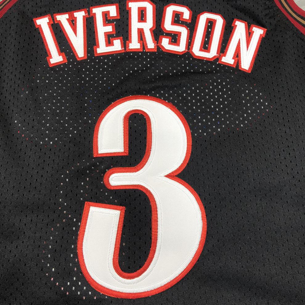 球裤男运动背心篮球服 76人艾弗森黑色密绣球衣 s【图片 价格 品牌