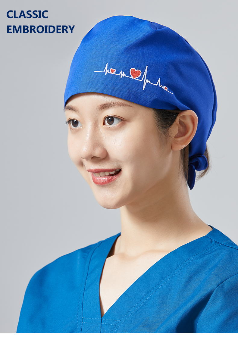 护士帽经典绣花男女护士室帽子口腔美容工作帽孕产妇帽帽 浅靠蓝 可