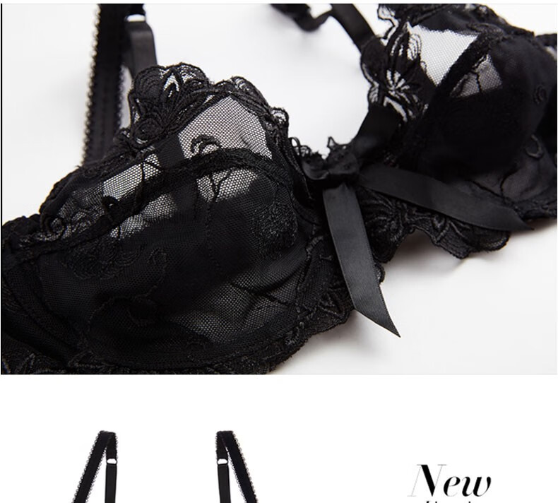 欧式性感薄款蕾丝半透明大码无海绵内衣有钢圈少女文胸套装 浅紫 32