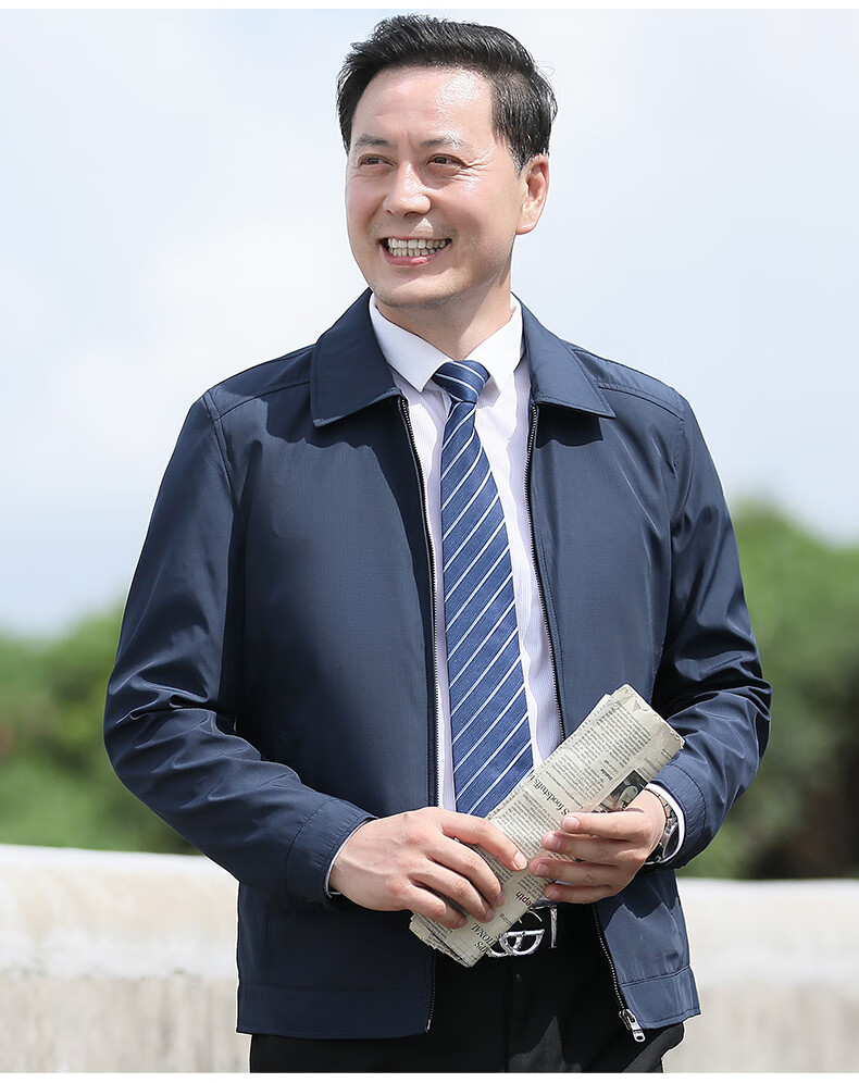 老爷车爸爸夹克衫春秋装中年男士外套翻领薄款老年人爷爷春季休闲上