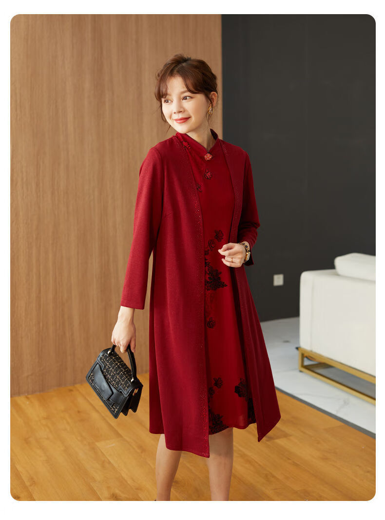 接亲穿的衣服送妈妈送婆婆婚宴礼服妈妈春秋连衣裙子女喜婆婆中年两件