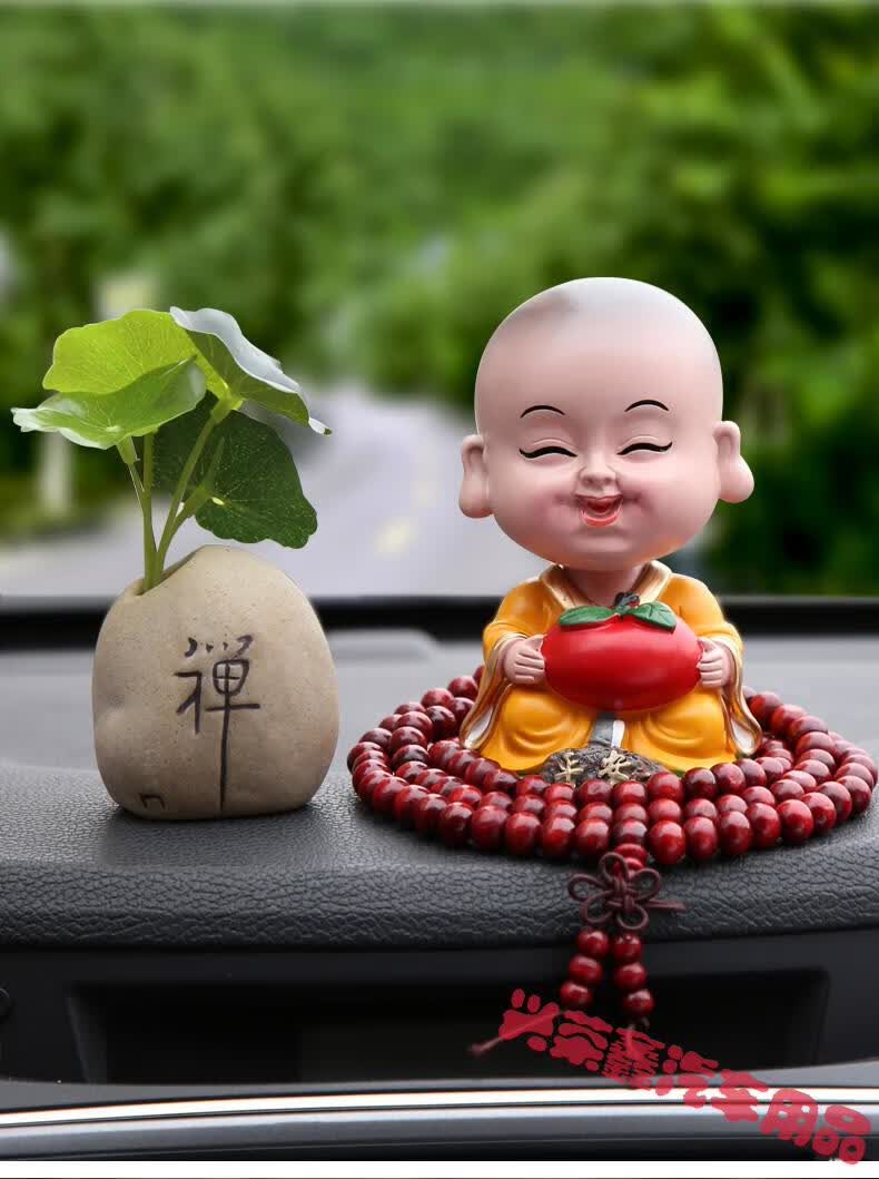 内饰品车上装饰弥勒佛像挂件车载香薰摆设用品 心想事成【荷叶禅罐】