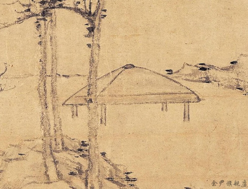 倪瓒山水画 1:1倪瓒 容膝斋图纸本立轴原大微喷复制学习临摹国画山水