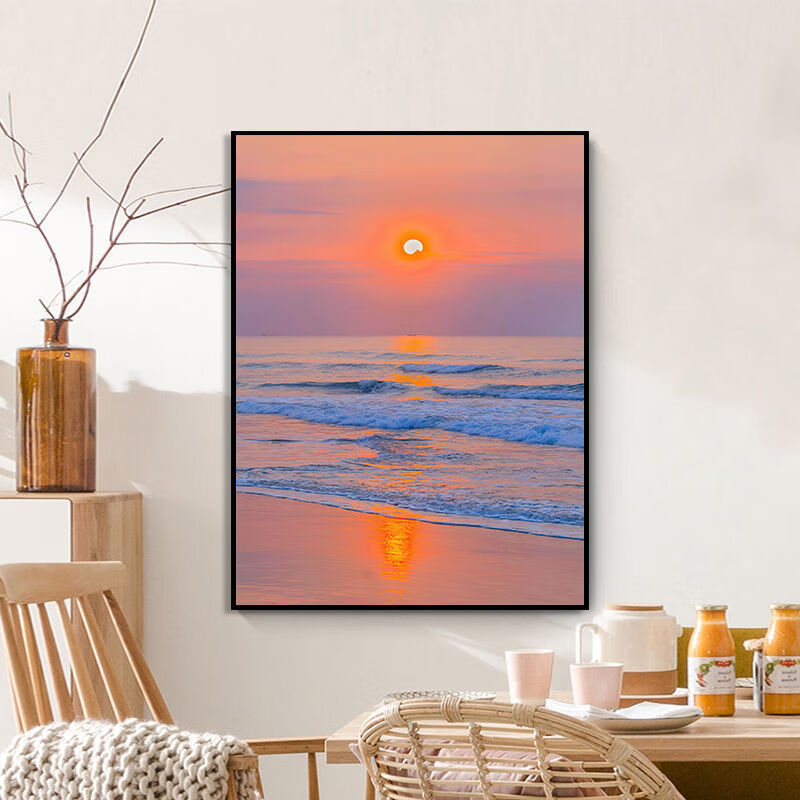 挂画小众海上日落装饰画现代卧室床头温馨北欧摆画摄影背景墙挂画落日