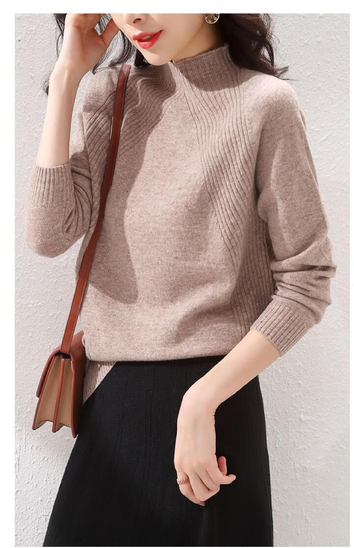 2021秋冬新款半高领套头毛衣女士内搭长袖宽松上衣黑色均码