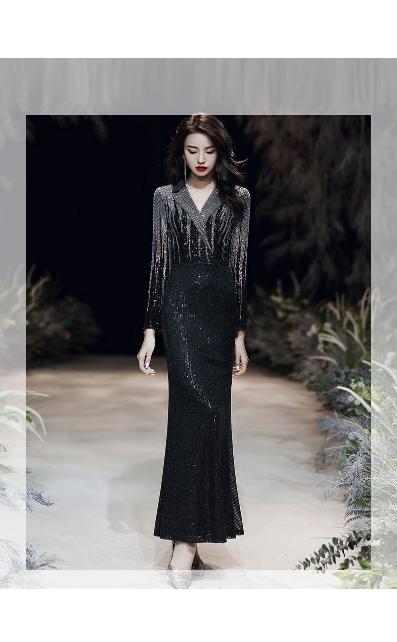 晚礼服新款高端大气优雅显瘦年会鱼尾裙宴会平时可穿礼服女雅黑色xs