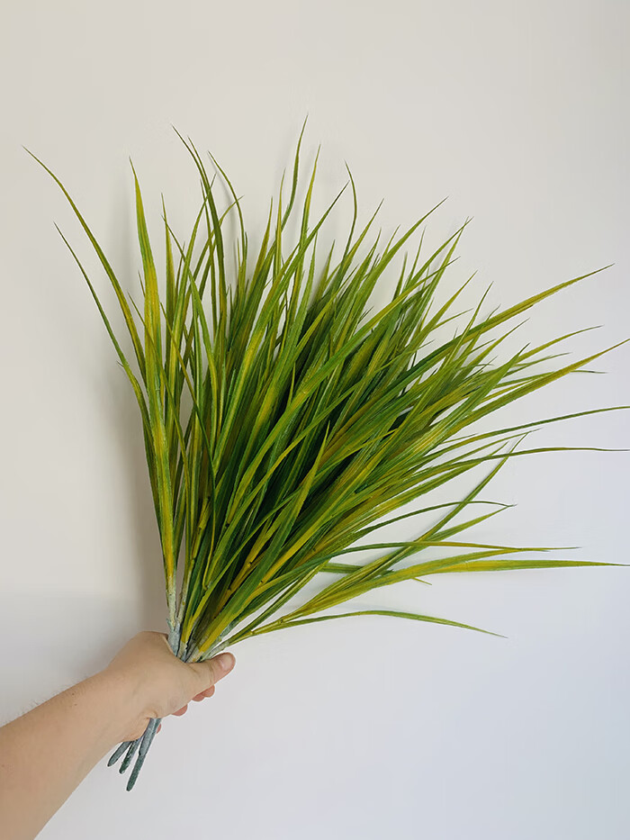 秧苗麦苗塑料假青草水草韭菜叶工程装饰舞蹈道具假稻谷 3叉绿色稻草苗