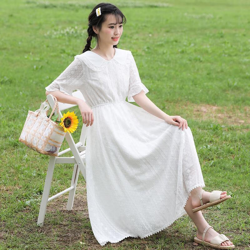 少女连衣裙长款夏季初中学生大童夏装高中女生白色雪纺长裙子过膝白色