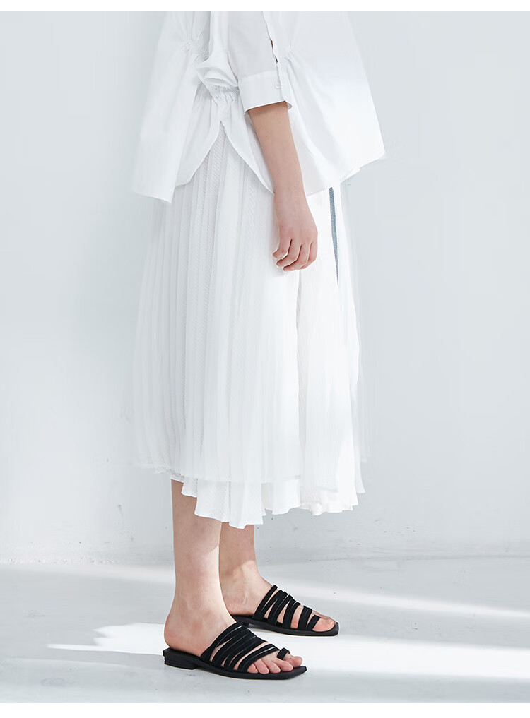 果芳华2021新款复古高腰白色半身裙女夏显瘦中长a字百褶裙白色均码