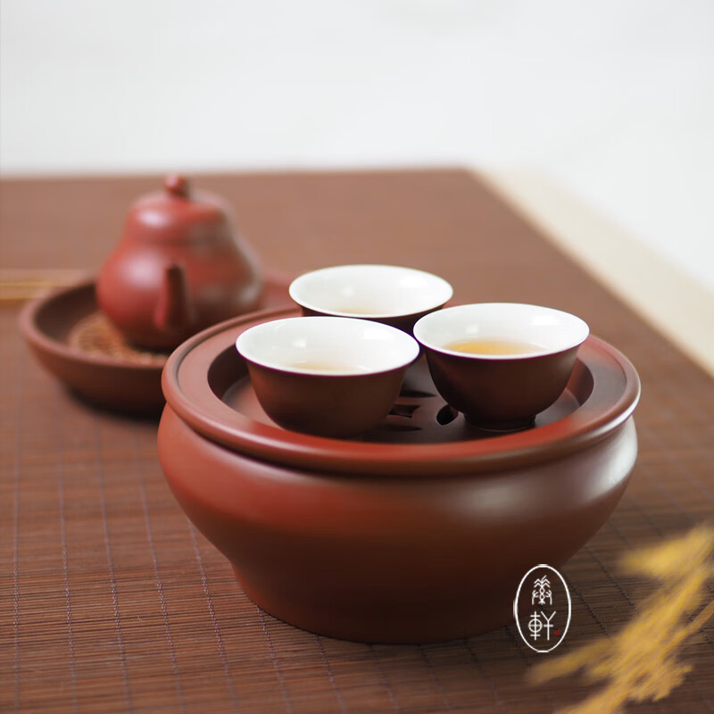 潮州传统朱泥功夫茶盘手拉家用手工圆形红泥紫砂茶船壶承茶海10寸 10