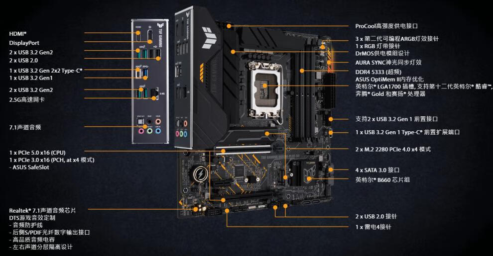 华硕h610 b660m-k/a/eplus gaming wifi12代主板 全新1700针脚cp 黄色
