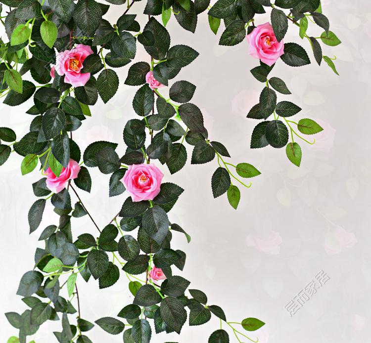 仿真玫瑰花绿植藤蔓吊兰墙壁挂塑料假花藤条装饰客厅阳台摆设植物