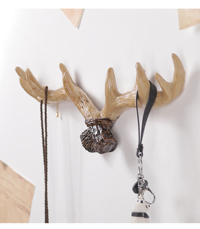 可狄创意墙面装饰鹿角挂钩美式家居个性鹿头墙上墙壁挂钥匙钩子衣帽钩