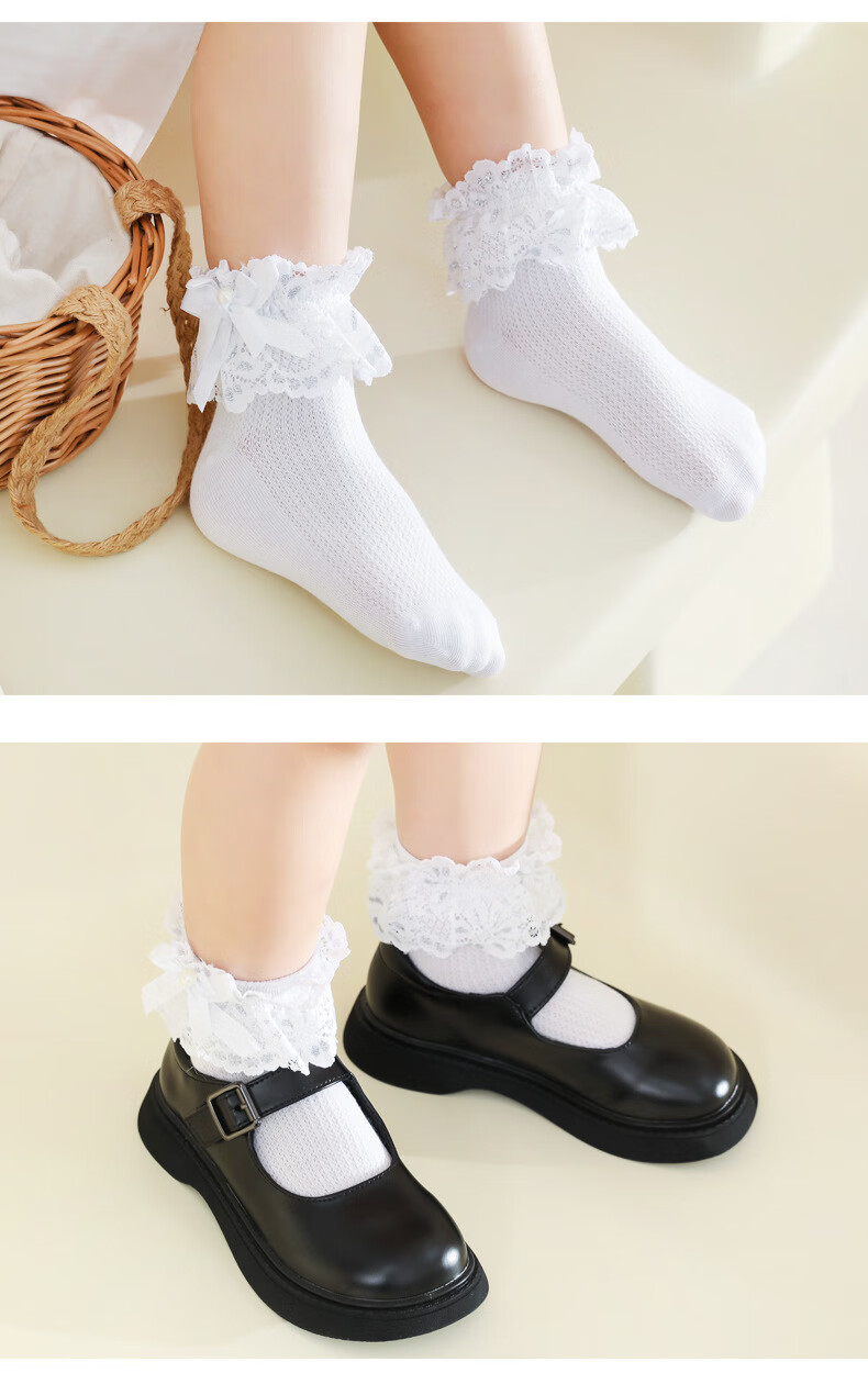 女童舞蹈袜2022新款夏季网眼薄款儿童蕾丝花边袜蝴蝶结洛丽塔袜子拉
