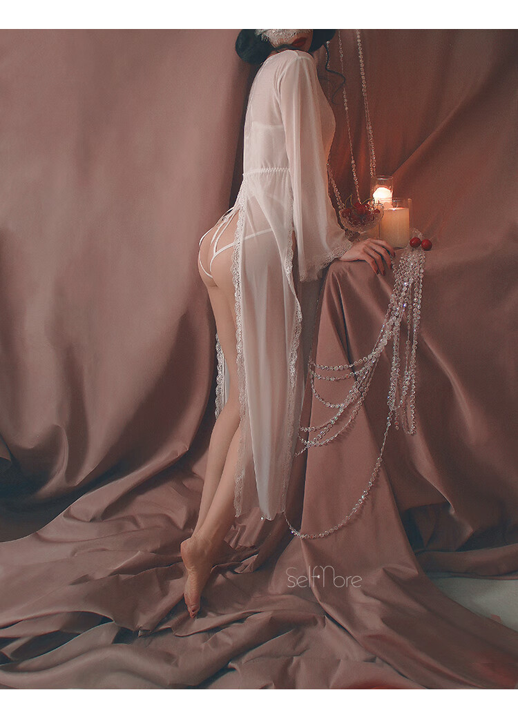 情趣内衣女性感马蚤侧开衩后开叉前扣网纱透视诱惑长睡衣睡袍爱爱方便