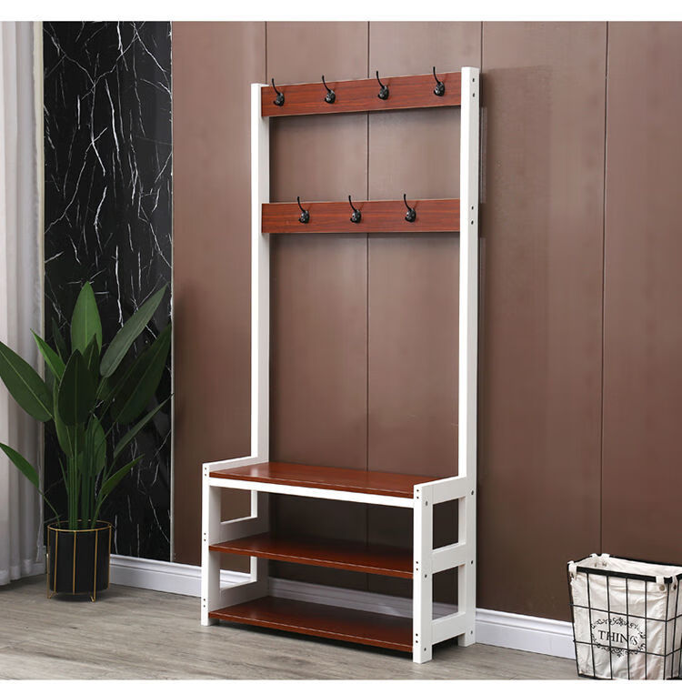 衣架鞋架组合一体实木衣帽架落地家用换鞋凳挂衣架现代简约卧室客厅鞋