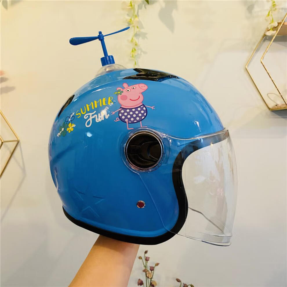 儿童头盔电动车电瓶秋冬男女小孩宝宝保暖护耳式可爱卡通安全帽蓝色