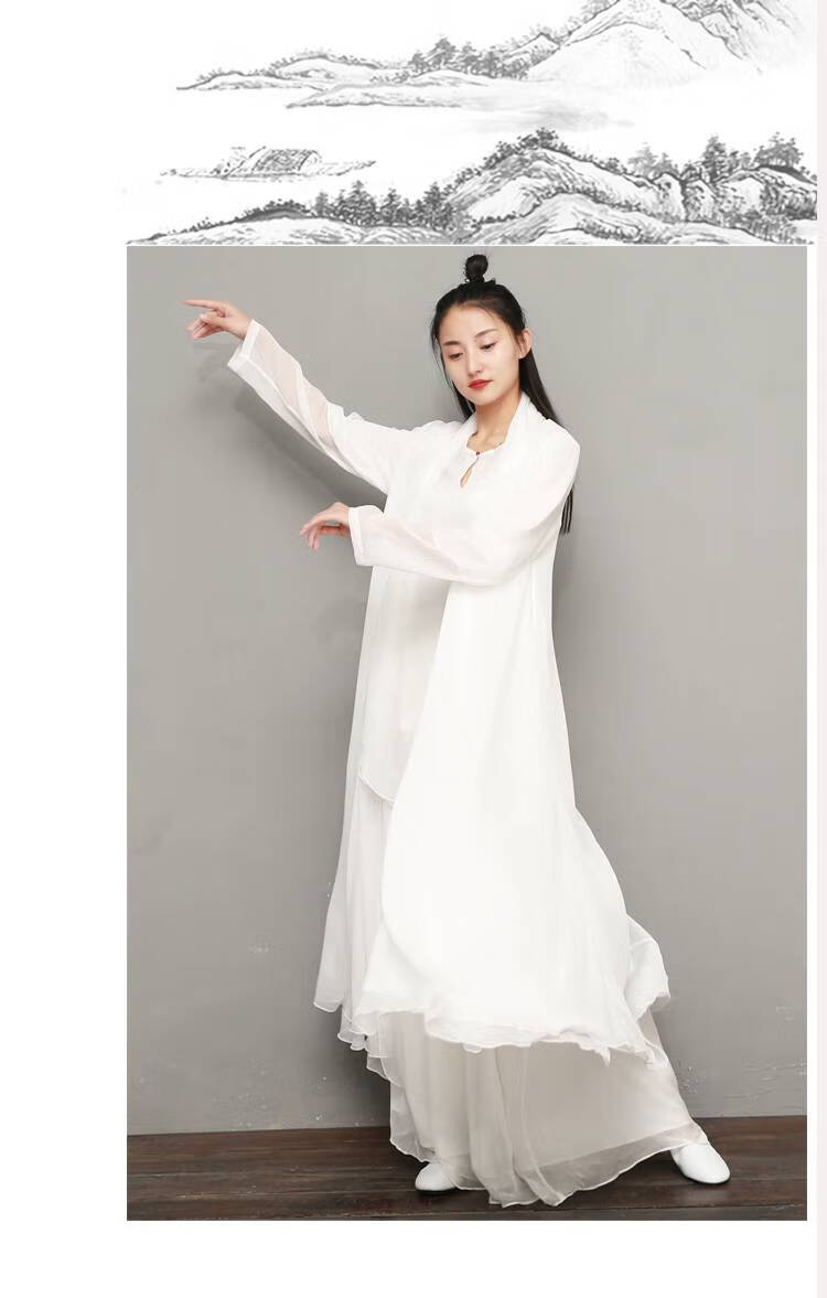 禅舞服女禅舞女人服装新款超仙禅意服白衣黄色混纺禅意女装中国风中式