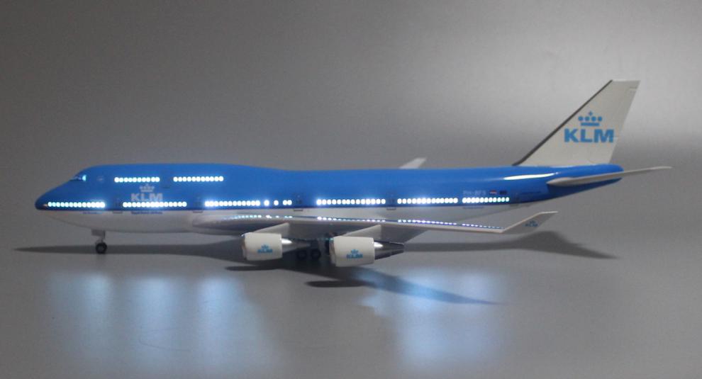 仿真飞机模型47cm带轮子带灯波音777民航客机航模荷兰航空b747高配版