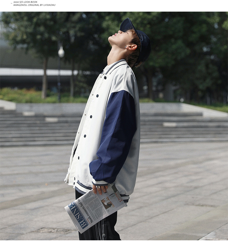 桢译棒球服加绒男初中生秋冬季加厚棒球服男潮流休闲宽松印花加绒卫衣