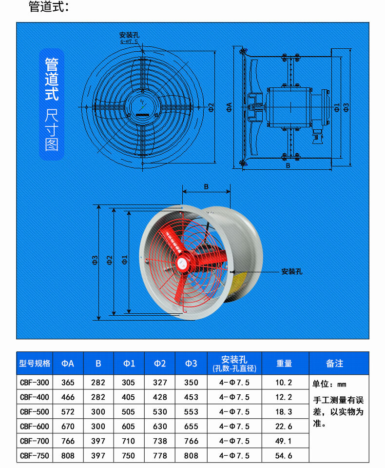 防爆風機軸流風機cbf300工業排氣扇消防抽風安檢管道式圓筒220v380v