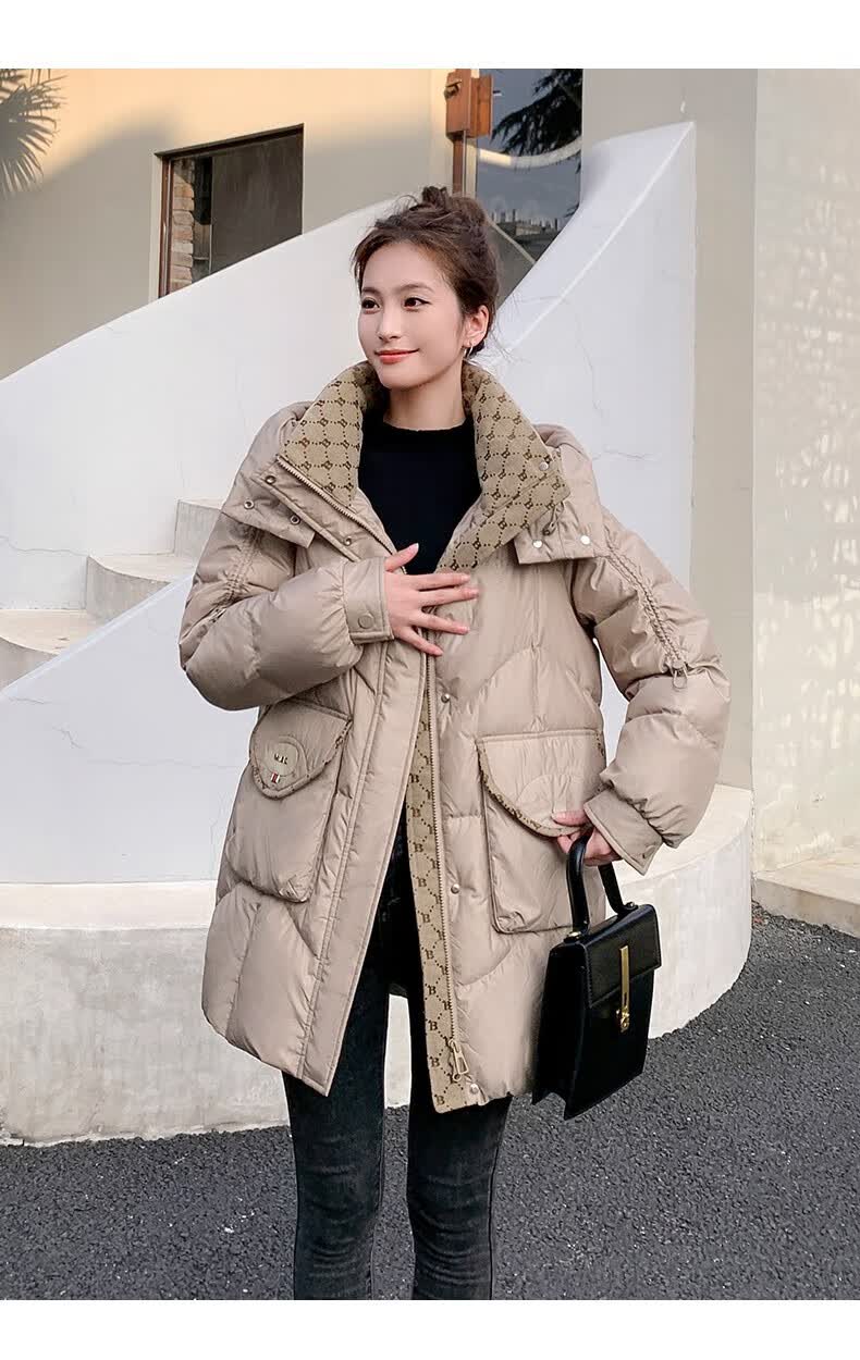 鸭鸭中长款羽绒服女2022年新款白鸭绒冬季加厚连帽宽松女士外套 子夜