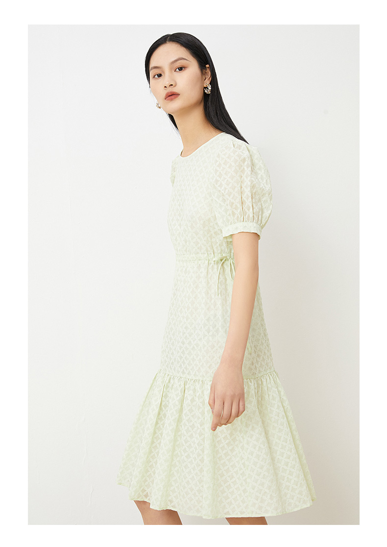 佧茜文连衣裙2022年夏季新款女装肌理感提花裙子 初笋青 xl【图片