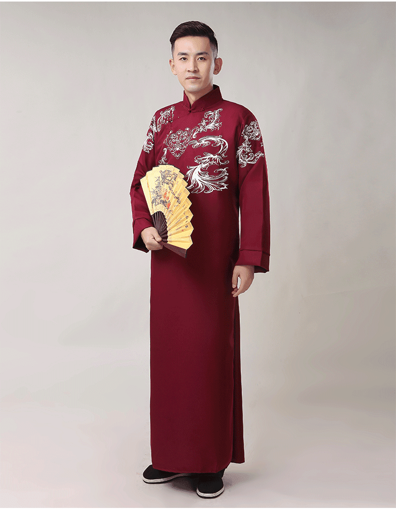 中式婚礼司仪主持服装民国风长袍马褂男士长衫伴郎团装评书快板相声