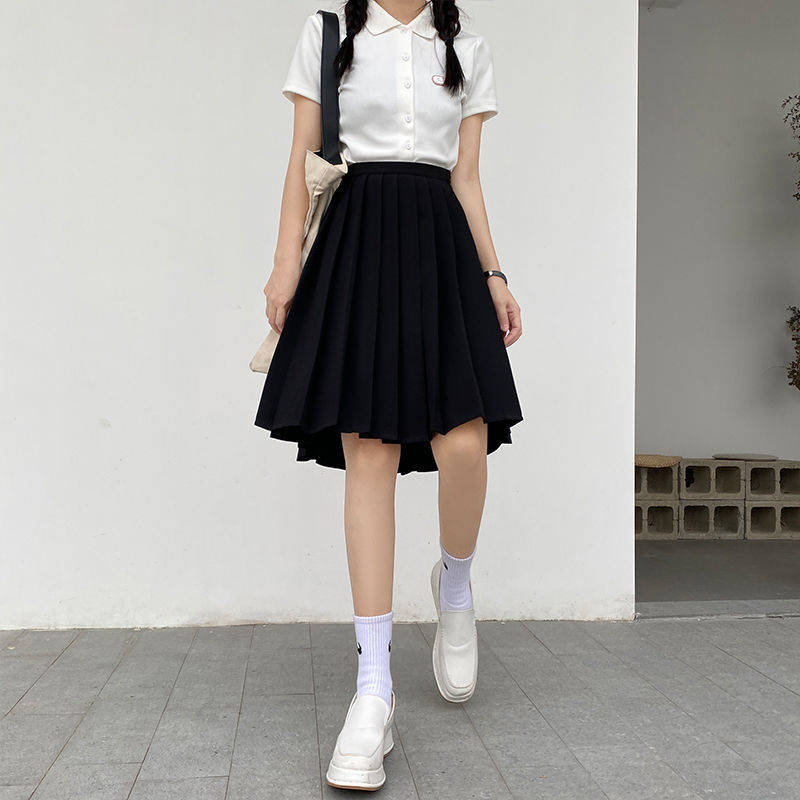 半身裙夏季裙子jk班服黑色中裙女生软妹遮胯半身裙黑色s