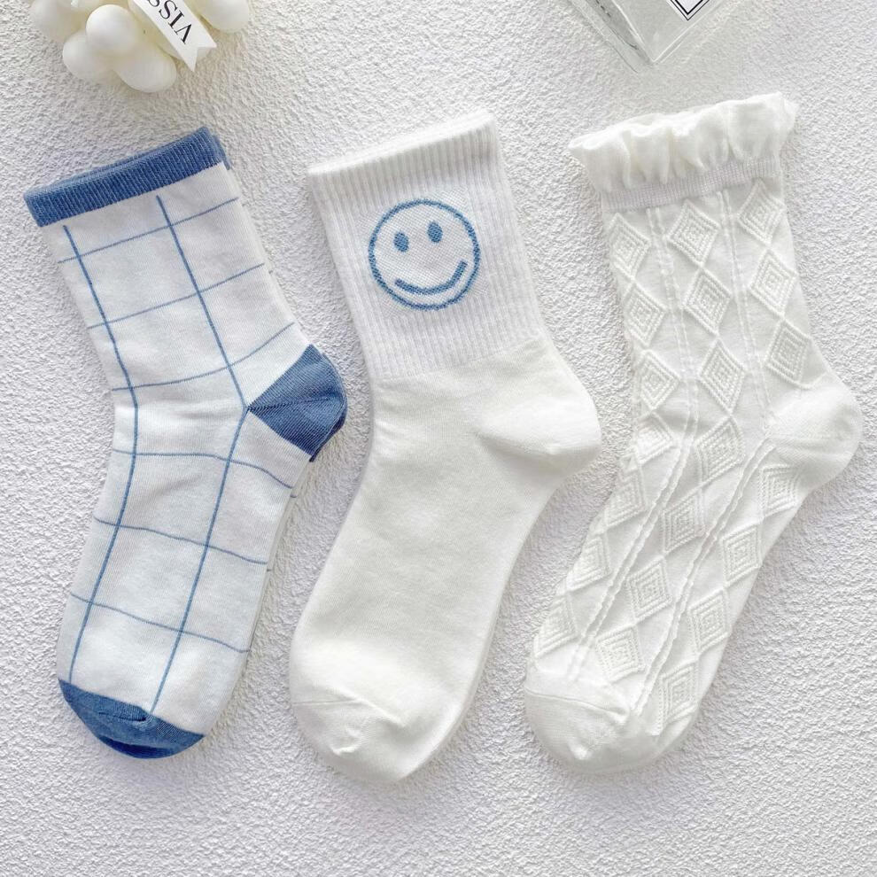 女生袜子夏天薄款短袜初中生白色花边小熊袜子女韩版中筒潮百搭高颜值