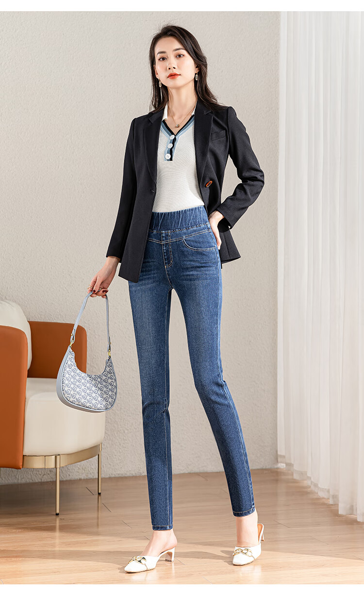 格素凡大牌轻奢牛仔裤女春季2022新款高端品牌小脚裤长裤深色水洗女裤