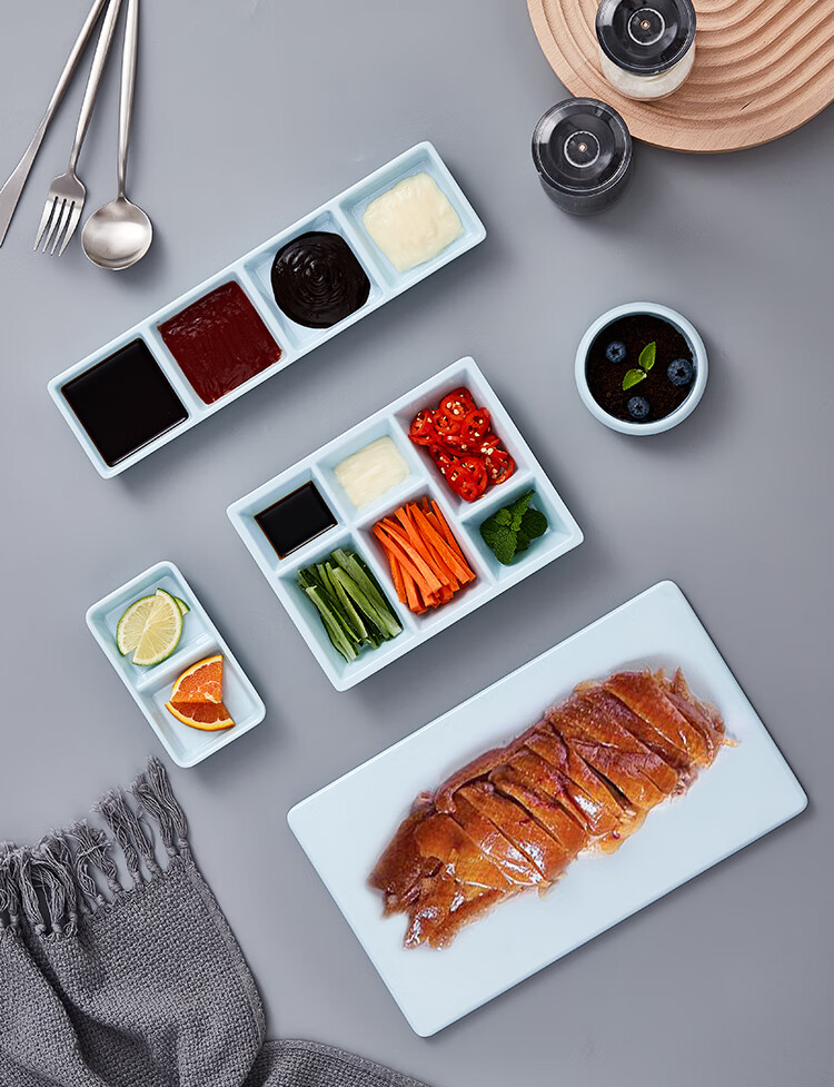 创意北京烤鸭盘片皮鸭烧鹅专用盘四格调料小菜碟八格配菜碟蘸阅音 p